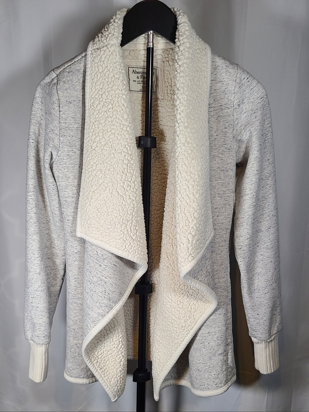 Abercrombie & Fitch Light Gray Cardigan with Cream Sherpa Collar